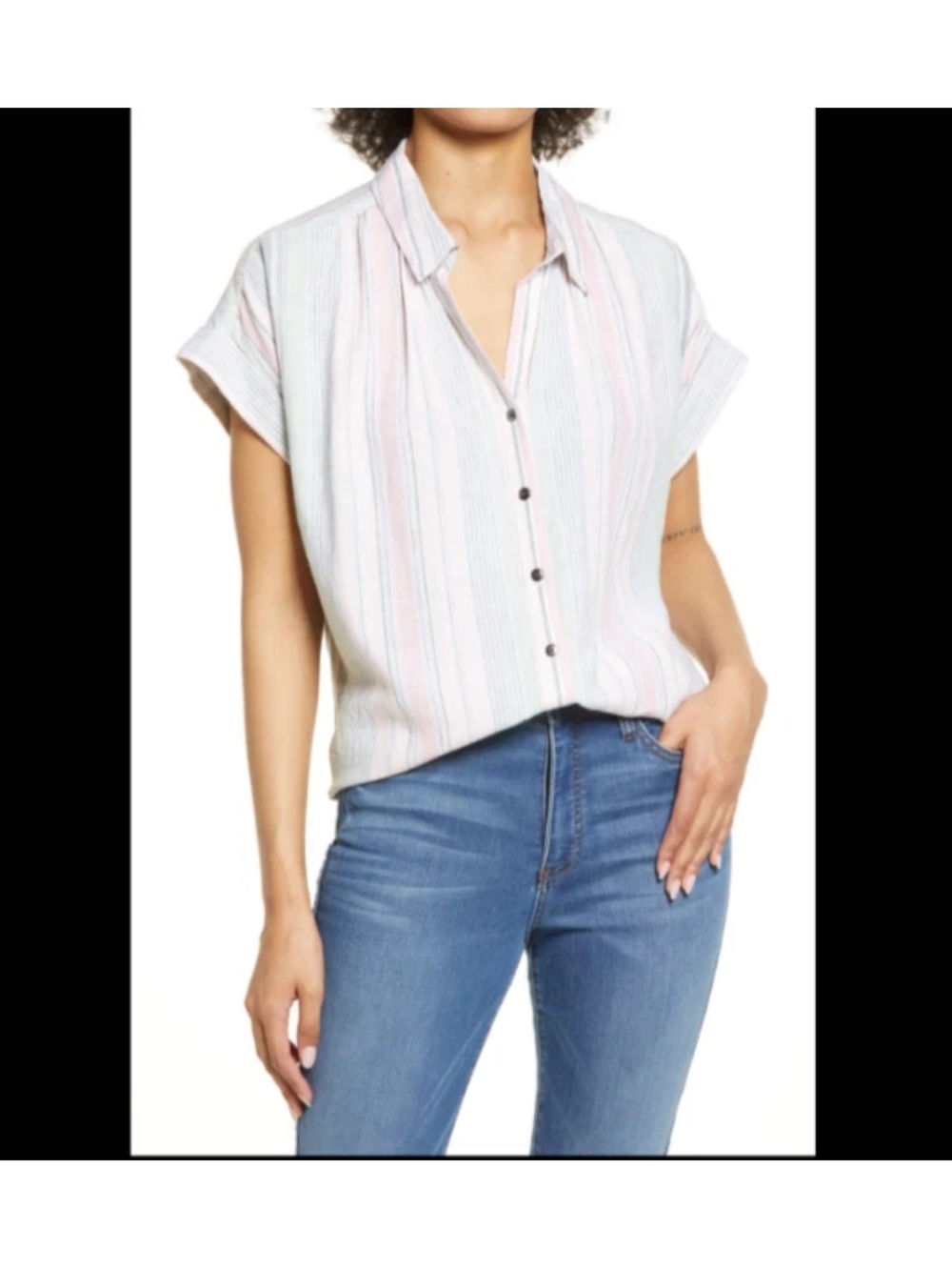 Nordstrom Calson Linen Striped Pastel Button-Up Shirt with Olive Linen Pants 1X - Picture 9 of 9